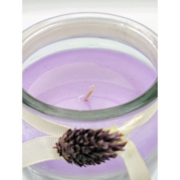 Candle Glass Jar Lavender Scented Lid Ribbon Pinecone Accent 18oz Purple - Picture 9 of 16